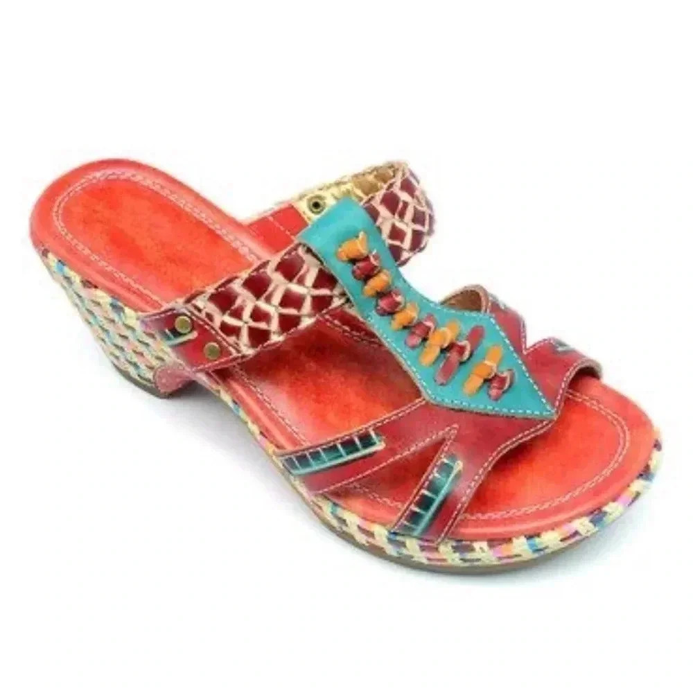 Elite by Corkys red leather retro sandals size 7 NWOT